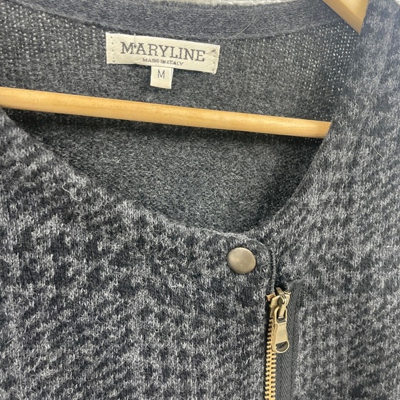 Maryline‎ Italy Grey Black Sweater Jacket Asymmetrical Zip Houndstooth Medium - Picture 3 of 9